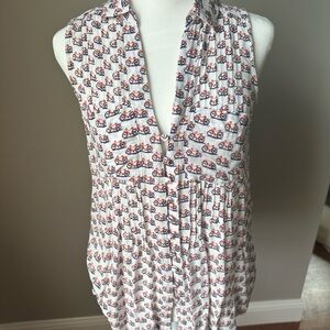 Anthropologie Red and Blue Bicycle Print Top